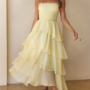 Yellow Strapless Tiered Dress